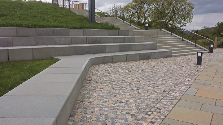 Granite sets of mixed colour and steps (smaller staircase in background) all provided by CED Stone Group